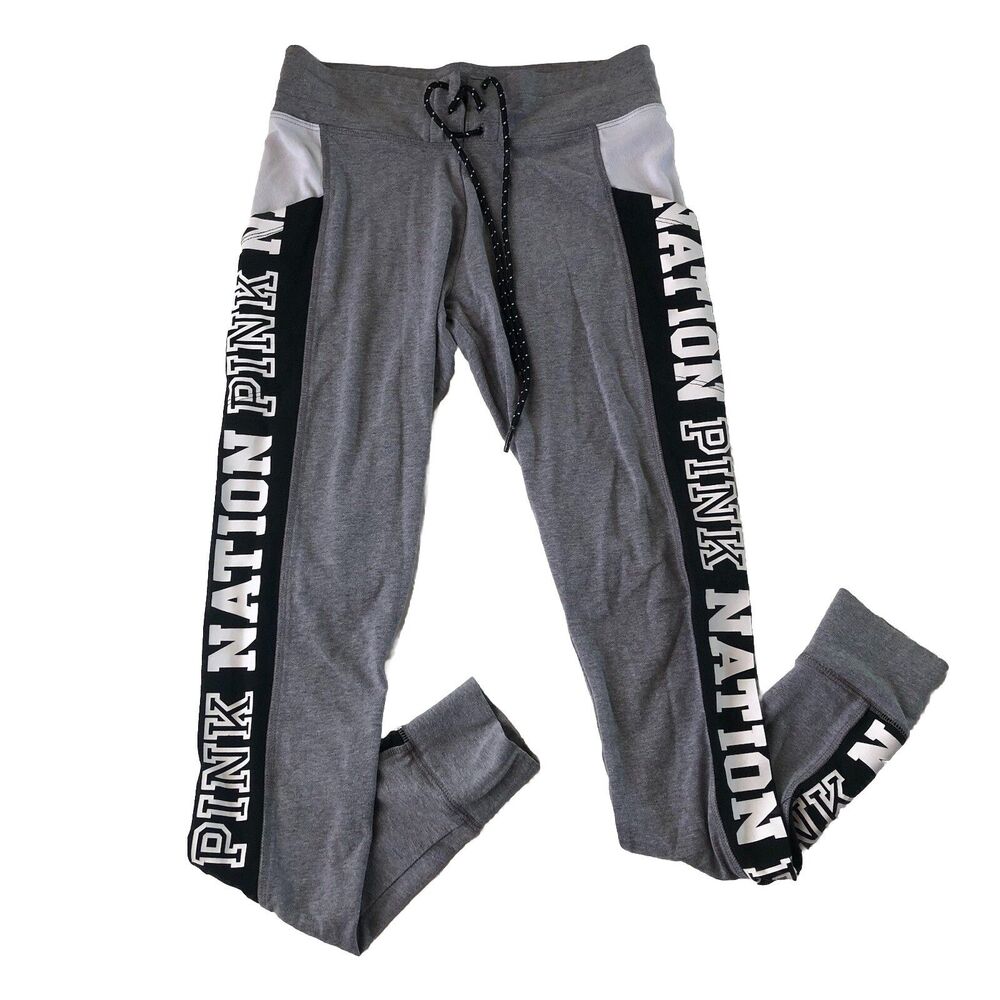 Victoria Secret Pink Nation Jogger Leggings Pockets Tie Waist Gray XS